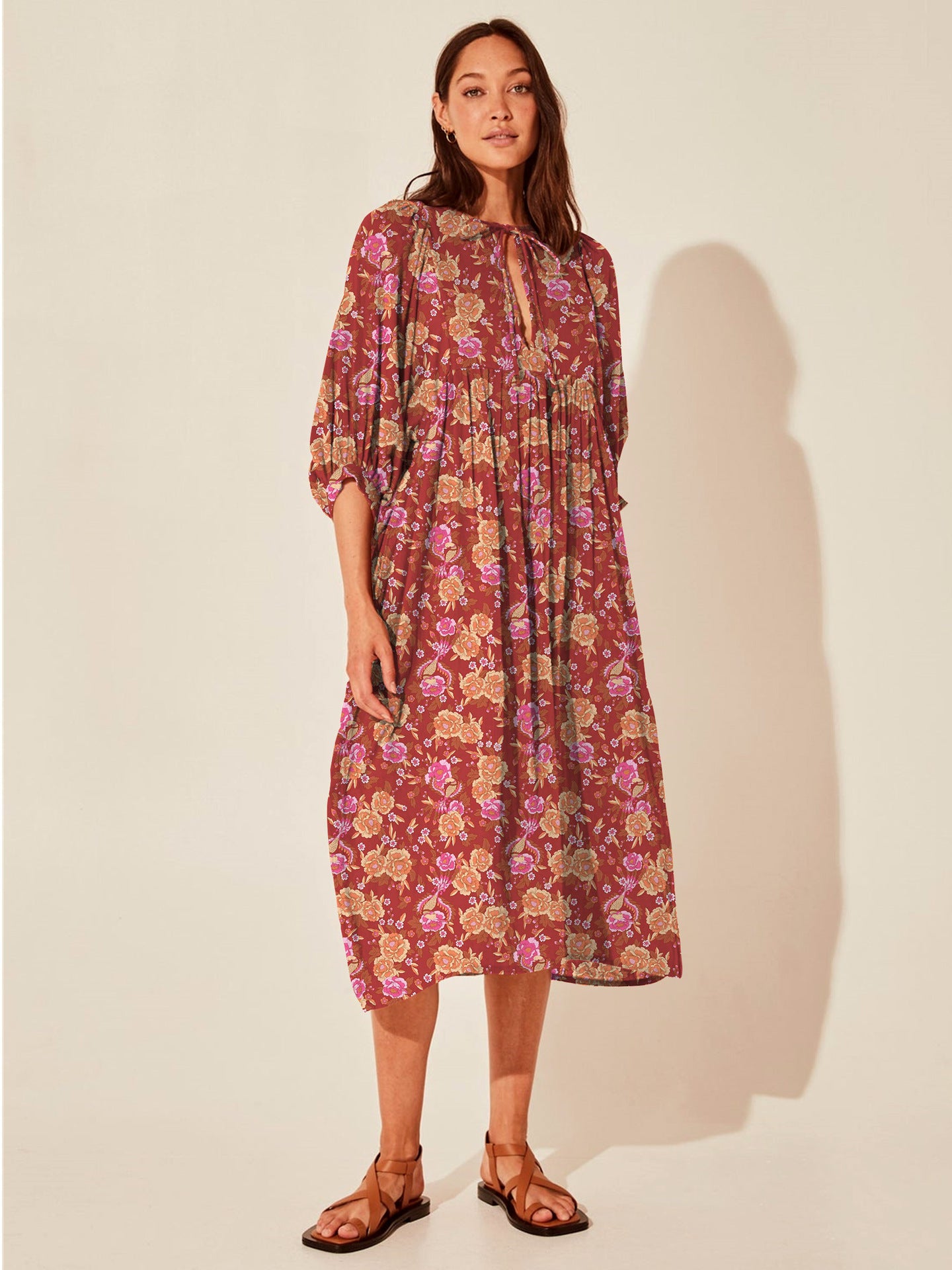 Floral Mid-Sleeve Rayon Dress – Summer 2024 Collection