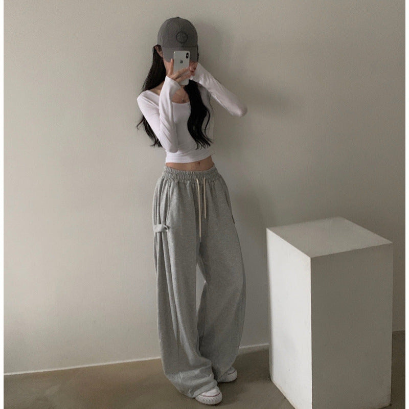 Korean Buckle-Design Wide-Leg Sweatpants – Fall/Winter 2024 Collection