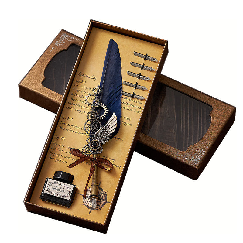 European-Style Retro Feather Dipping Pen Set – Vintage Punk-Inspired Gift with Wax Seal