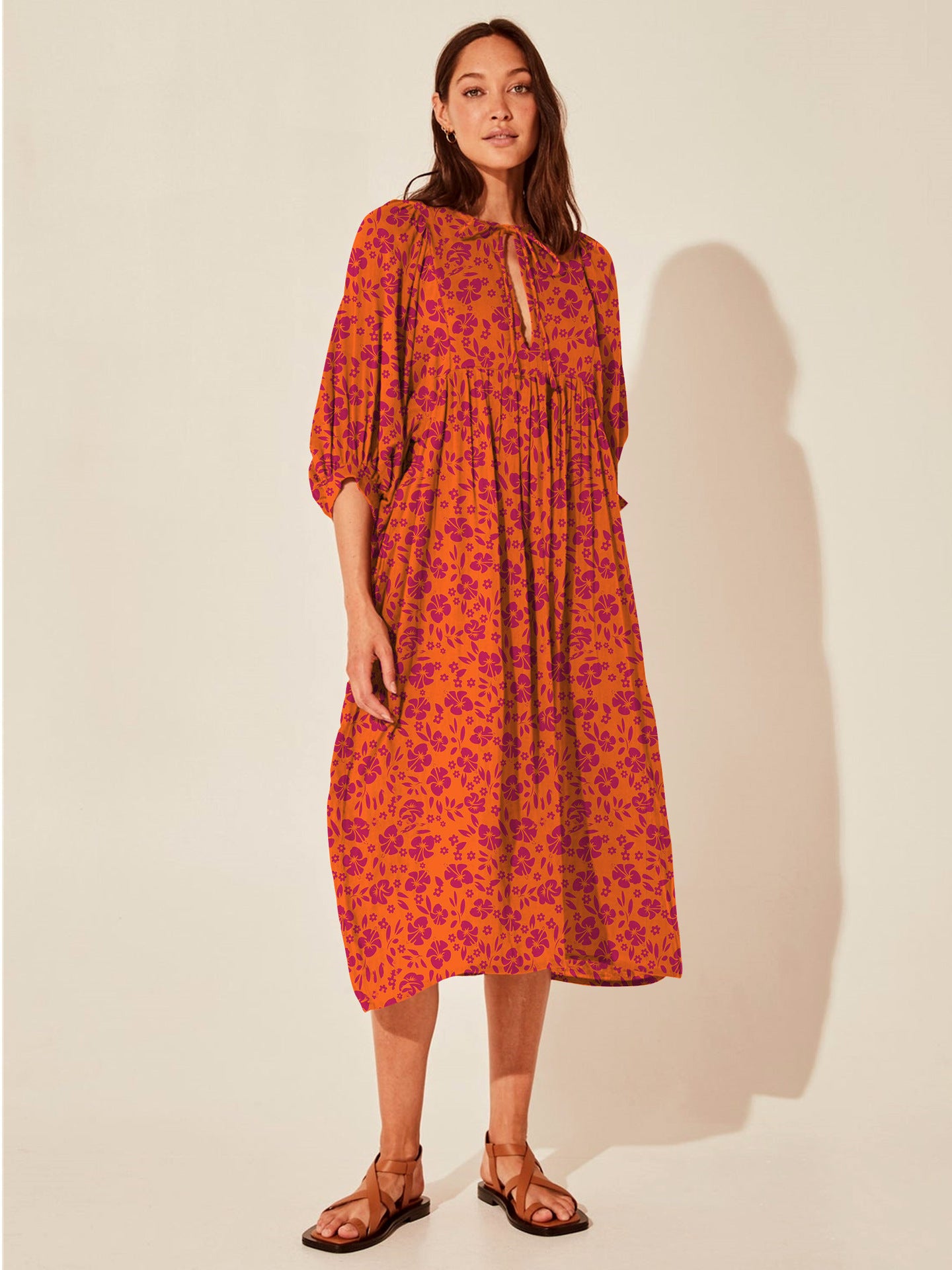 Floral Mid-Sleeve Rayon Dress – Summer 2024 Collection