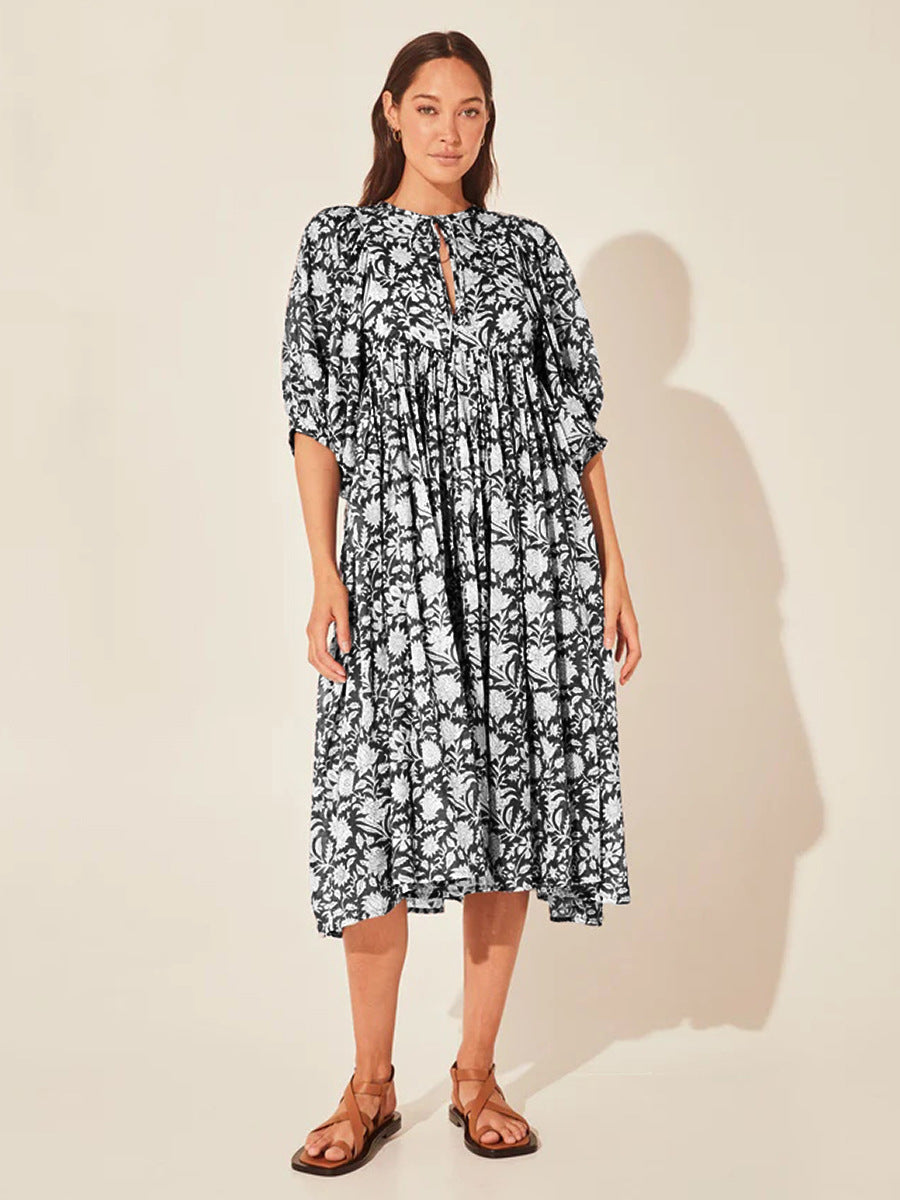 Floral Mid-Sleeve Rayon Dress – Summer 2024 Collection