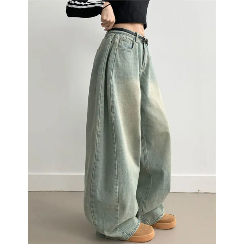 Korean High-Waisted Pleated Wide-Leg Jeans – Autumn/Winter 2024 Collection