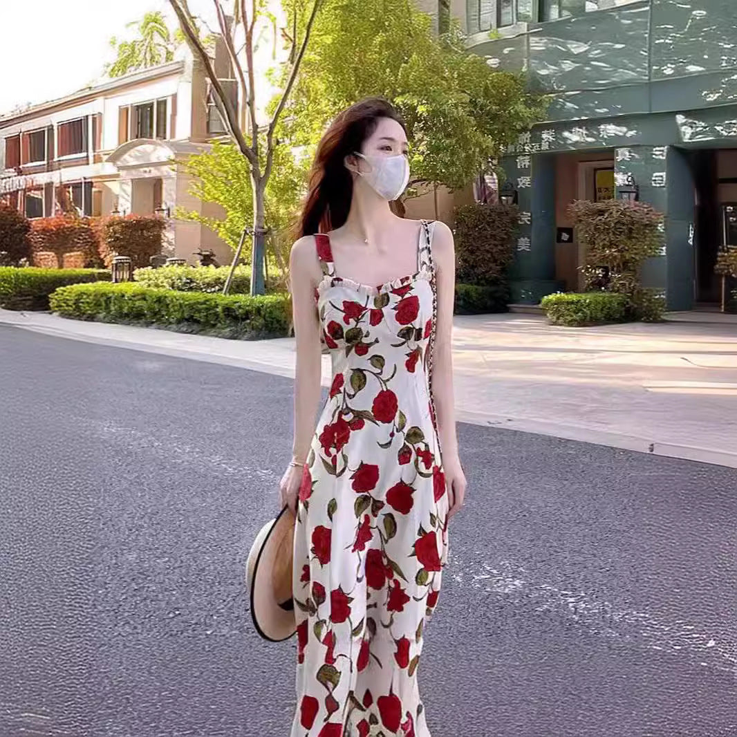 Elegant Floral Camisole Dress – Summer 2024 French Seaside Collection