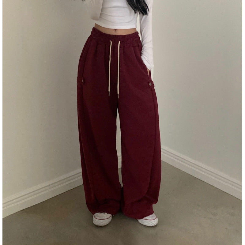 Korean Buckle-Design Wide-Leg Sweatpants – Fall/Winter 2024 Collection