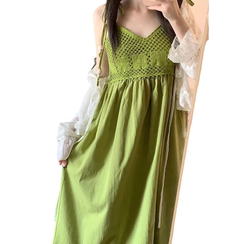 Bohemian Green Tassel Sling Dress – Summer 2024 Collection