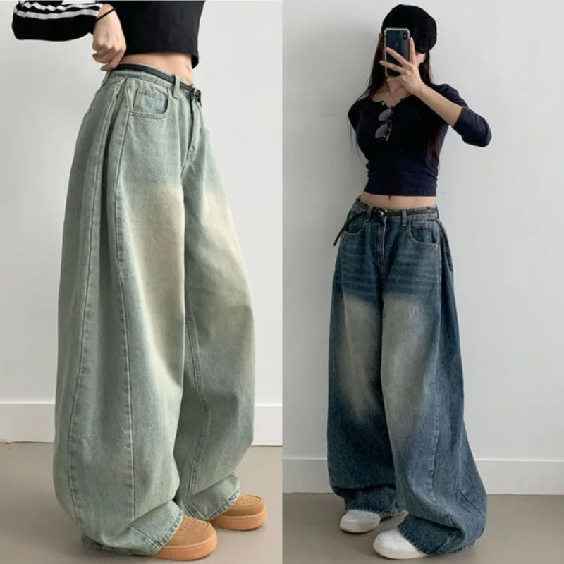 Korean High-Waisted Pleated Wide-Leg Jeans – Autumn/Winter 2024 Collection