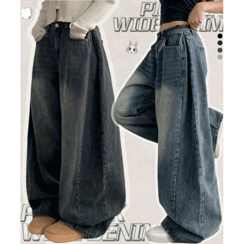 Korean High-Waisted Pleated Wide-Leg Jeans – Autumn/Winter 2024 Collection