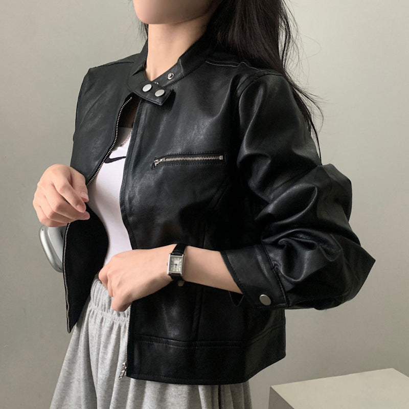 Chic Retro PU Leather Motorcycle Jacket | Autumn 2024 Korean Collection