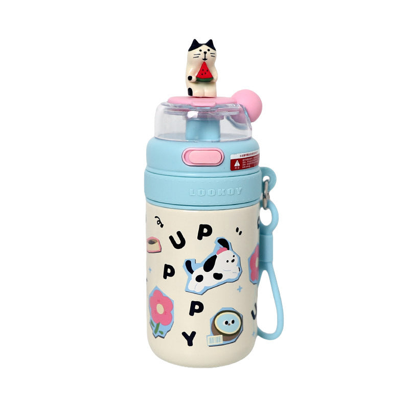 Cute Girl High-Value Thermos Cup – 480ml Stainless Steel Insulated Water Bottle with Straw