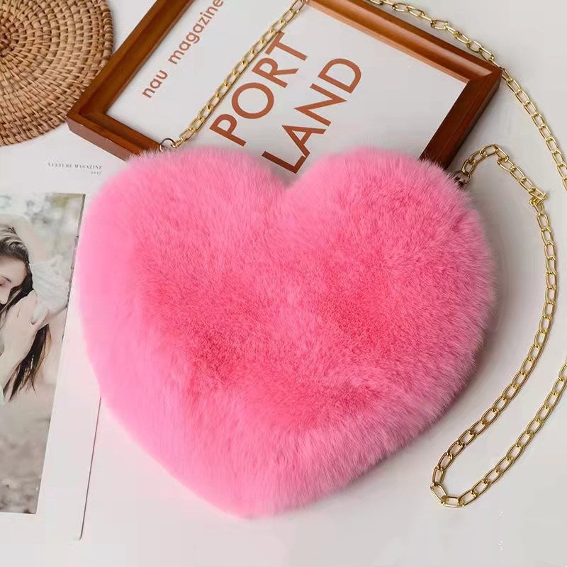 Heart-Shaped Plush Shoulder Bag – Cute Chain Bag for Women – Perfect Valentine's Day or Party Accessory