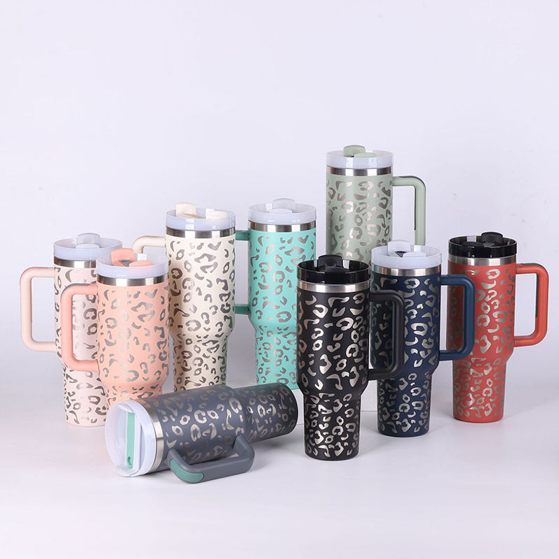 Trendy cute Insulated Tumbler with Handle and Straw | Spill-Proof, Vacuum-Sealed Stainless Steel Coffee Mug