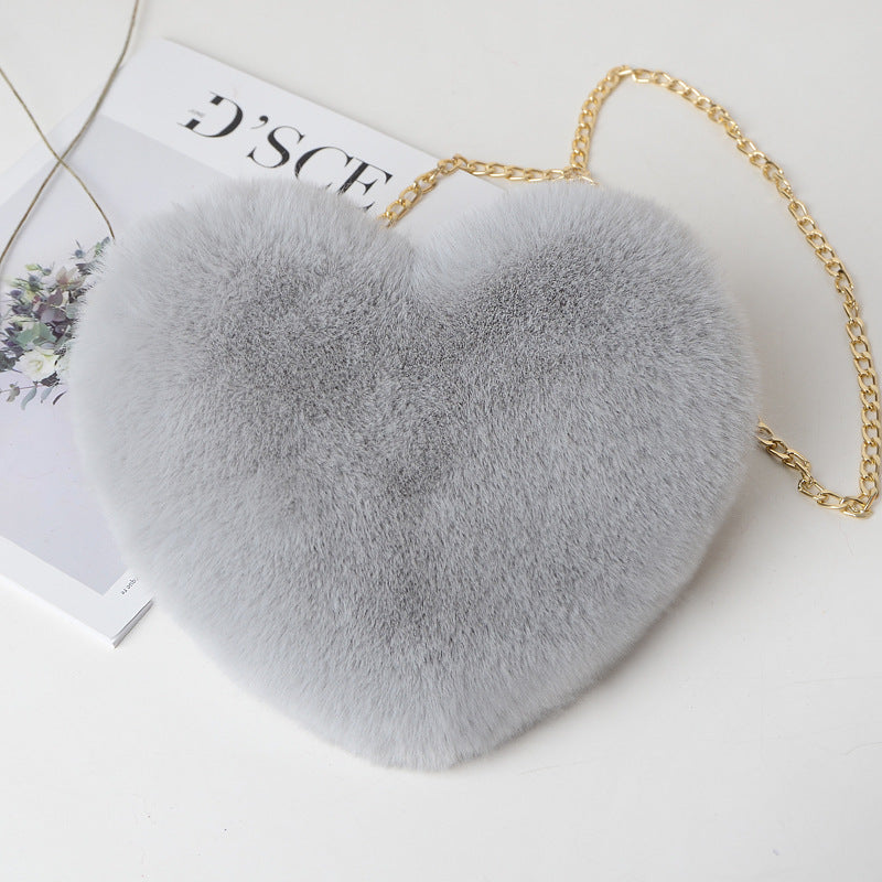 Heart-Shaped Plush Shoulder Bag – Cute Chain Bag for Women – Perfect Valentine's Day or Party Accessory