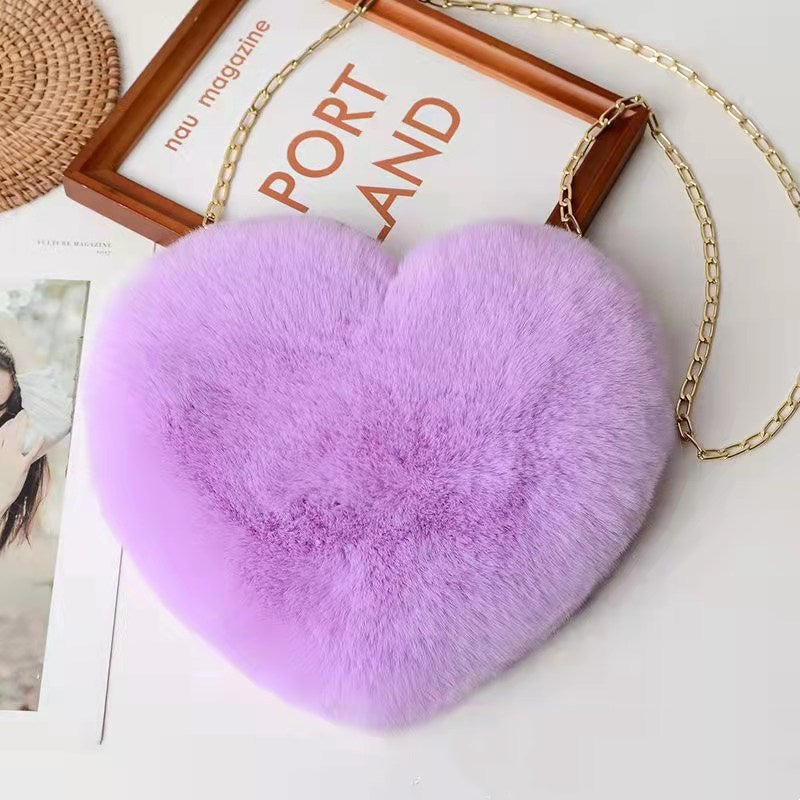 Heart-Shaped Plush Shoulder Bag – Cute Chain Bag for Women – Perfect Valentine's Day or Party Accessory