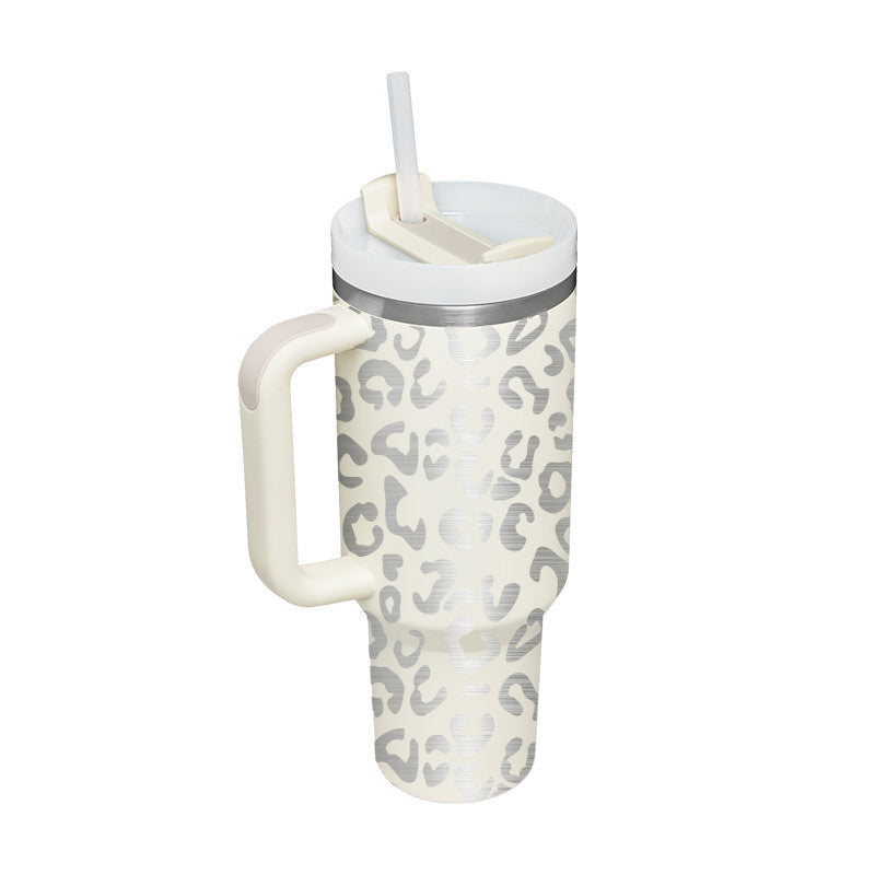 Trendy cute Insulated Tumbler with Handle and Straw | Spill-Proof, Vacuum-Sealed Stainless Steel Coffee Mug