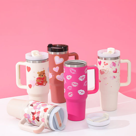 Trendy cute Insulated Tumbler with Handle and Straw | Spill-Proof, Vacuum-Sealed Stainless Steel Coffee Mug