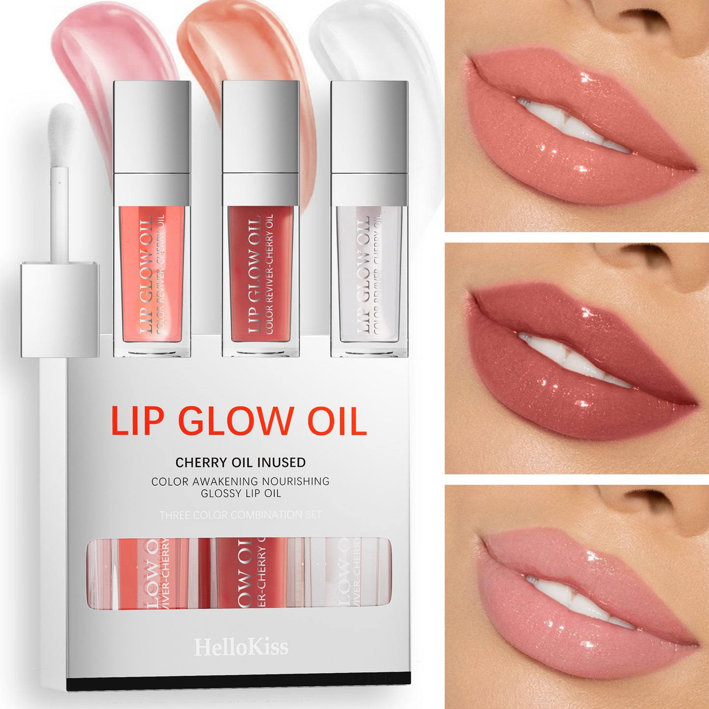 3-in-1 Lip Glow Oil Set – Moisturizing &amp; Repairing Lip Treatment – 3 Shades for Perfect Hydration