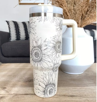 Trendy cute Insulated Tumbler with Handle and Straw | Spill-Proof, Vacuum-Sealed Stainless Steel Coffee Mug