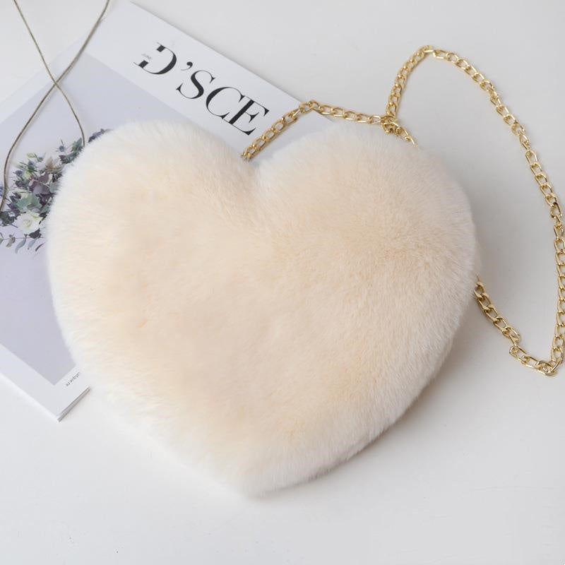 Heart-Shaped Plush Shoulder Bag – Cute Chain Bag for Women – Perfect Valentine's Day or Party Accessory