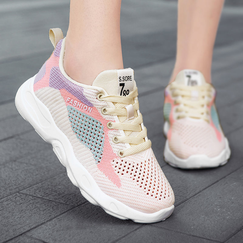 Stylish Colorblock Lace-Up Sneakers for Women | Breathable, Lightweight, & Versatile Running Shoes