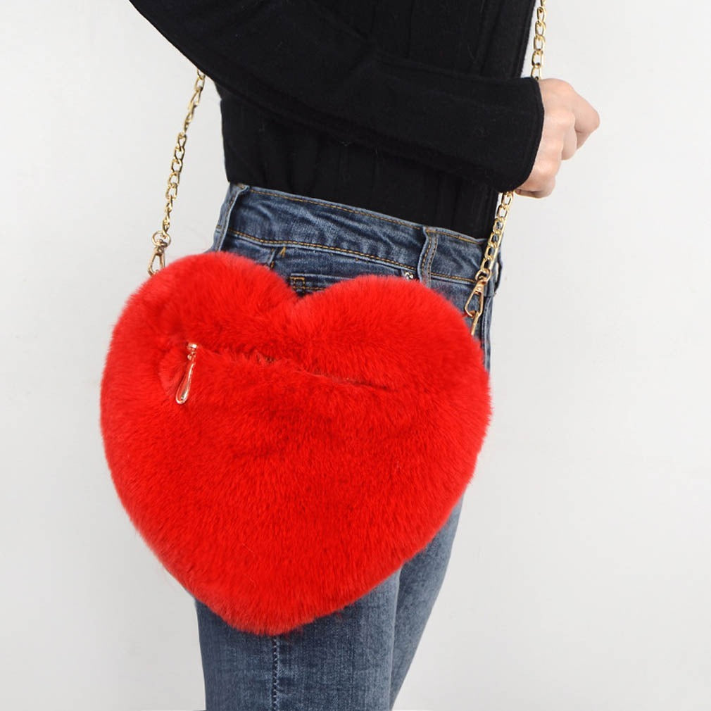 Heart-Shaped Plush Shoulder Bag – Cute Chain Bag for Women – Perfect Valentine's Day or Party Accessory