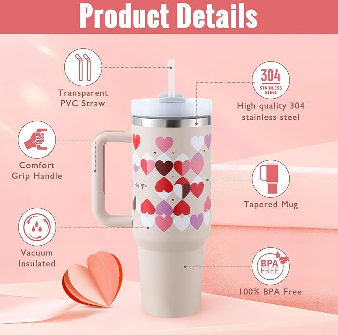 Trendy cute Insulated Tumbler with Handle and Straw | Spill-Proof, Vacuum-Sealed Stainless Steel Coffee Mug